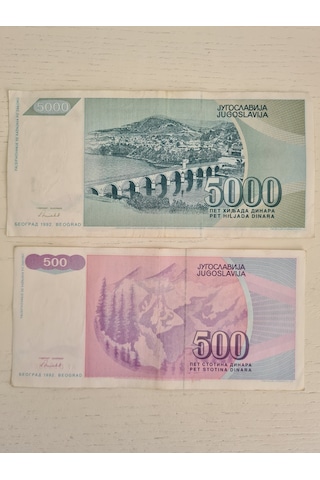 2 Adet Yugoslav Dinarı 1992 Yılına Ait Temiz Durumda, Yugoslav Ko