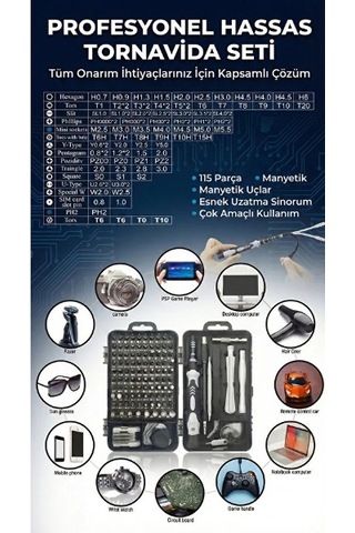 115 Parça Manyetik Uçlu Hassas Tornavida Seti 95988214