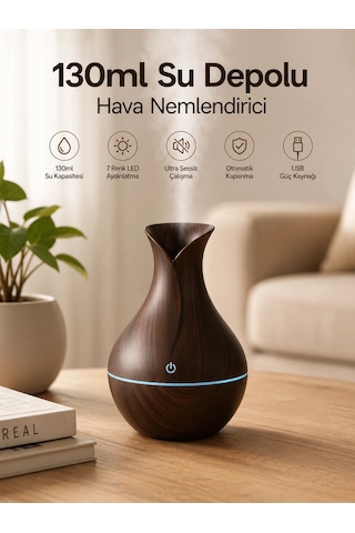 Mey İthalat 130ml Aromaterapi Difüzörü Hava Nemlendirici 7 Renk Led Işıklı