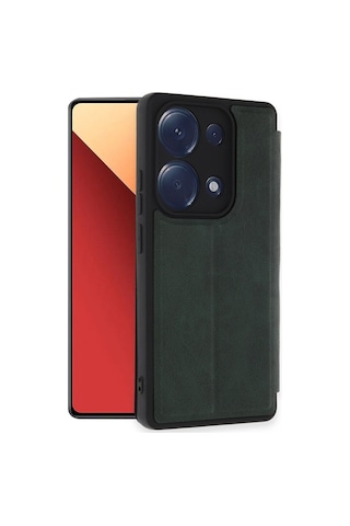 Xiaomi Redmi Note 13 Pro 4g Kılıf Kapaklı Standlı Cüzdan Flip Cover - Koyu Yeşil