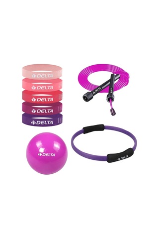 8 Parça Pilates Ve Fitness Seti Mini Pilates Topu, Pilates Çemberi, Ayarlanabilir Atlama İpi Ve 5 Li Direnç Bandı Mor