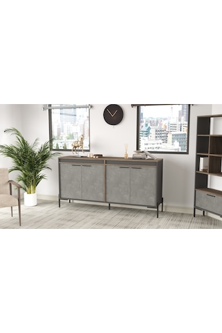 Robin Home Berlin E Ofis Konsol Klasör Dolabı Metal Ayaklı Kahve- Gri