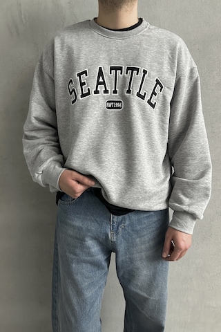 Erkek Seattle Baskılı Oversize Sweatshirt Gri