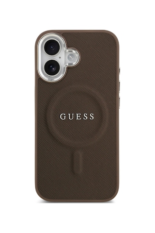 Apple Uyumlu iPhone 17 Kılıf Guess Lisanslı M-safe Özellikli Klasik Yazı Logolu Pu Deri Kapak Kahverengi Kahverengi
