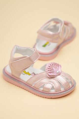 Dilimler Ayakkabı Şirinbebe Ortopedik Kız Bebek Sandalet Pembe Yelpaze Detaylı Önü Kapalı-4713