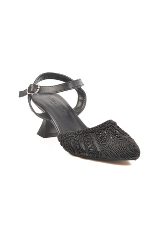 Siyah Triko Topuklu Kadın Abiye Ayakkabı Pc-54660 Z Siyah