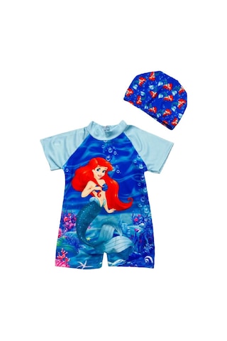 Lolliboomkids Kız Çocuk Deniz Kızı Temalı Kısa Kol Şortlu Hipster Hassas Ten Mayo Ve Bone Takımı 2 'li Set Mavi