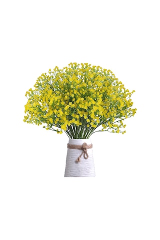 Hangfox Sarı Pu Plastik Yapay Gül 12 Adet - 53cm Boy, 90 Küçük Çiçek, Eğilebilir Gövde, Vazo Hariç