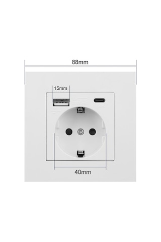 Pazly Usb Tip-c Standardı Şarj Priz Portu Pc Paneli İle Güç Elektrik Duvar Çıkışları Beyaz Almanya Adaptörü Ab 16a Tu
