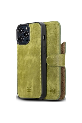 Bouletta Apple Uyumlu iPhone 13 Pro Max Deri Cüzdanlı Kılıf Tn19 Yeşil