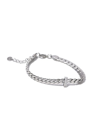 Gümüş Eetit Yüksek Kalite 18 K Altın Kaplama Küba Zincir Paslanmaz Çelik Bilezik Bileklik Zirkon Bildirimi Şık Moda Su Geçirmez Takı Gümüş