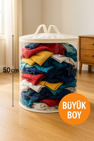 50x40 Silindir Hurç Büyük Boy, Kapaklı Ve Taşıma Saplı Beyaz