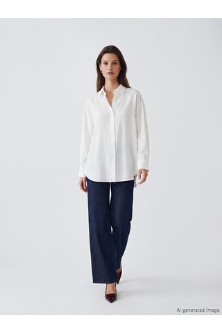Lcw Modest Ekru Oversize Kadın Gömlek Tunik