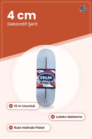 Beyaz Paça Lastiği 10 M 4 Cm Lateks Dekoratif Şerit Dikiş Terzili