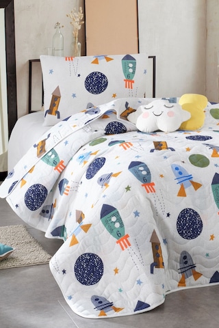 Enlora Home Kapitone Yatak Örtüsü Seti Tek Kişilik Spacex Lacivert