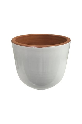 Beyaz Renk Sırlı , El Yapımı Tombul Toprak Saksı 33 38 Cm