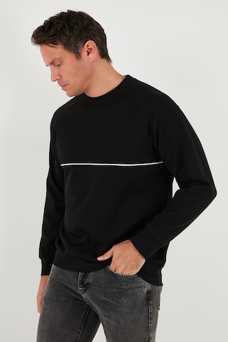 Buratti Pamuklu Şerit Detaylı Relaxed Fit Bisiklet Yaka Erkek Sweat 5901227 Siyah