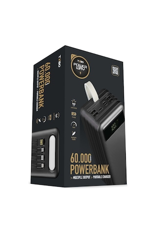 Powerway TX60 Siyah Ekstra Kablolu 60.000 mAh Powerbank