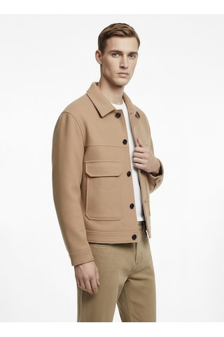 Alpha Studio Bej Erkek Regular Fit Mont Au-3490n Wool Bomber Jacket