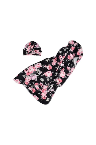 Neevoyu Yeni Doğan Bebek Bezi Ve Şapkalı Sarımalık - Poliester Elbise - 80x80 Cm - Siyah Taban Çiçek Desenli 190702 Siyah