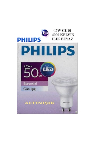 Philips-4.7W-50W Gu10 Essential 4000 Kelvin Ampul