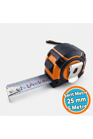 Tr Şerit Metre 5 Metre 25 Mm Darbeye Dayanıklı Kilitli Profesyonel Ölçü Aleti 0 - 300 MM