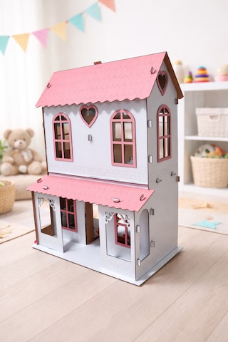 Ahşap Oyuncak Oyun Evi Eğlenceli Ve Eğitici Tasarım Pembe-beyaz
