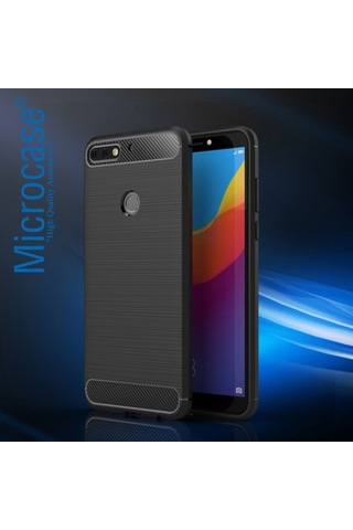 Huawei Y7 2018 London Brushed Carbonfiber Silikon Tpu Kilif+Cam 272058779 - Seçenek / Cam Koruma-Cam Istemiyorum