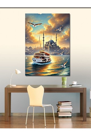 Kanvas Tablo İstanbul Ve Gün Batımında Vapurlar 50cmx70cm