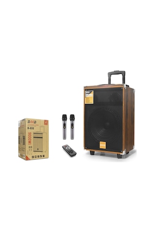 Baab Bq12 Bluetooth Hoparlör Fm Radyo 12 İnç Usb Tf Aux Çift Mikrofonlu Kumandalı - Ahşap