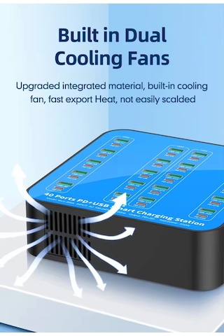 40 Port Hızlı Şarj Cihazı 400w 20xusb 20xtype-c Şarj İstasyonu Pd Şarj