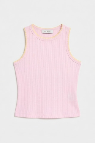 it's basic Kadın Pembe S6-98 Crop Fit Süper Elastan Sarı İşlemeli Body