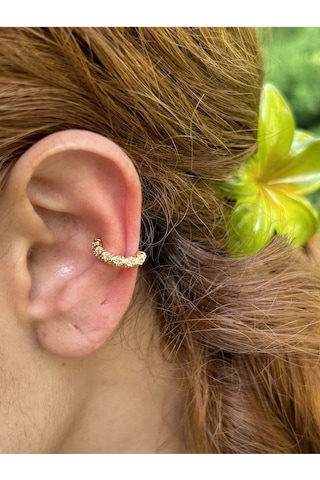 Sıkıştırmalı Kıkırdak Gold Taşlı Kadın Çelik Küpe