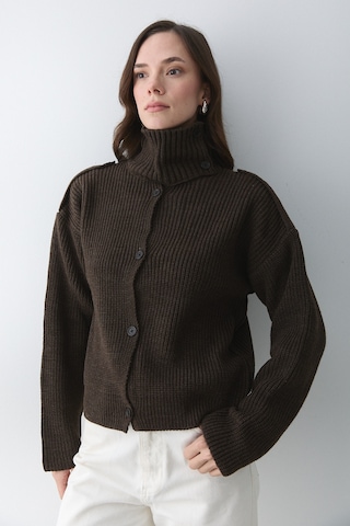 Laluvia Dik Yaka Apoletli Hırka - 2028 Acı Kahve