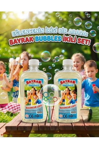 Bayrak Bubbles Baloncuk Likiti 2 Li Set 2 X 500 Ml Büyük Boy Özel Formüllü, Leke Yapmayan Dev Baloncuk Suyu