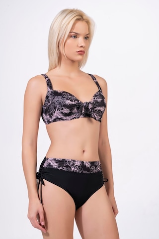 Endeep Kadın Büyük Beden Balenli Destekli Siyah Desenli Bikini Takımı Siyah-pembe