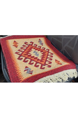 Reversible Oto Koltuk Kilim Seti 3 Parça Makine Dokuma Akrilik & Polyester Saçaklı - Kırmızı