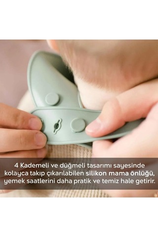 3'lü Silikon Bebek Mama Önlüğü Seti - Çift Kilitli Ayarlanabilir Silikon Önlük - Gri - Yeşil-pembe Genel