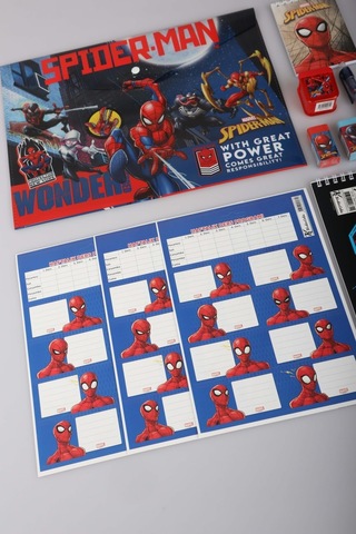 Spiderman Lisanslı 14 Parça Kırtasiye Seti, Çıtçıt Dosya, Okul Etiketi, Bloknot, Kurşun Kalem, Kırmızı