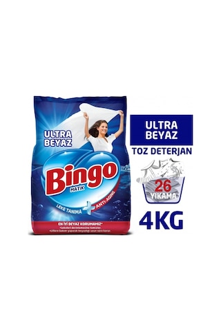 Bingo Matik Ultra Beyazlar için Toz Çamaşır Deterjanı 4 KG