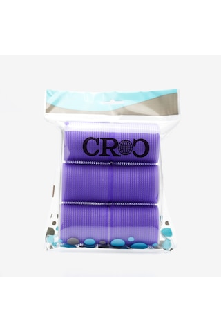 Croc 1203 Mor Cırtlı Sünger Bigudi 6lı Çap 5cm +12li Alüminyum Saç Pensi Mor