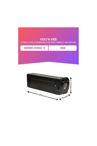 Volta Vb2 Uyumlu 36v 20ah Maksimum Kapasite Güçlendirilmiş Elektrikli Bisiklet Bataryası Siyah