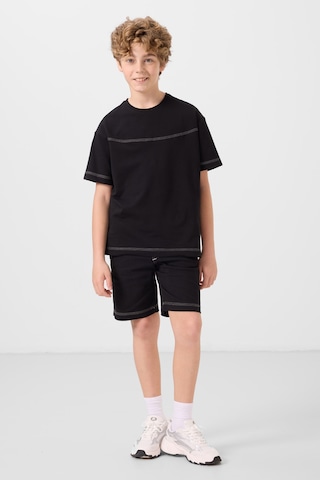 Siyah Pamuklu Oversize Fit Dokuma Hafif Esnek Chino Erkek Çocuk Şort Takım - 11279 Siyah