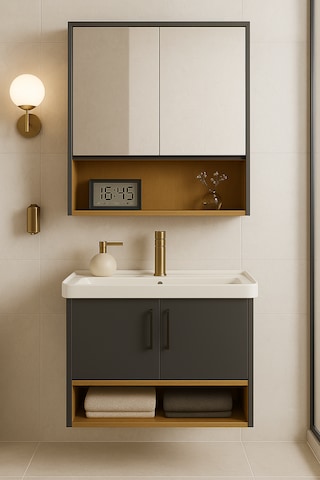 Legna 80 Cm Antrasit&ahşap Banyo Dolabı Takımı Alt Ve Üst Dolap