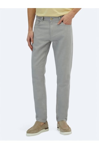 Gri Dokuma Regular Fit Casual Pamuk Karışımlı Pantolon Gri