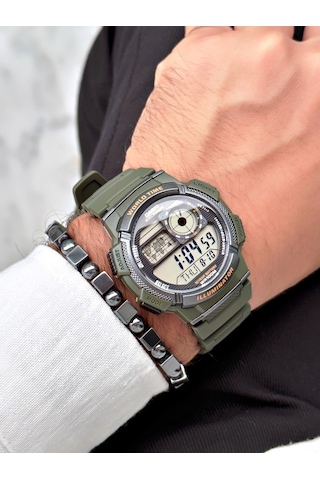 Casio Nda3186 Dünya Saati Takvimli Erkek Kol Saati Haki + Bileklik