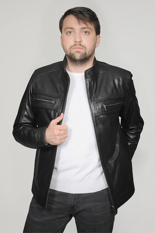 Derije Torres Hakiki Deri Erkek Büyük Beden Siyah Ceket Siyah