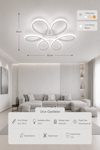 Niva Led Plafonyer Avize 3 Renk Kumandalı Beyaz