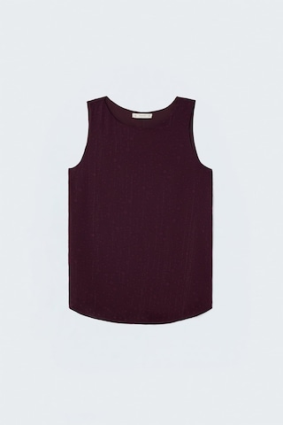 Sateen Dokulu Kolsuz Bluz - Bordo-137721