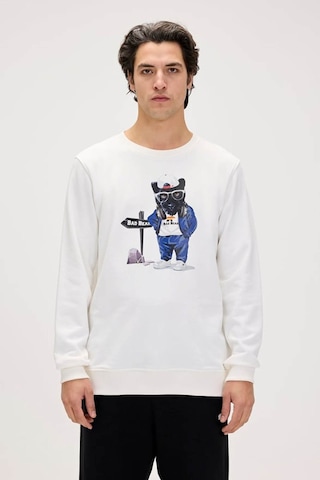 Bad Bear Panther Crewneck Off White Erkek Beyaz Bisiklet Yaka Sweatshirt 001 Beyaz